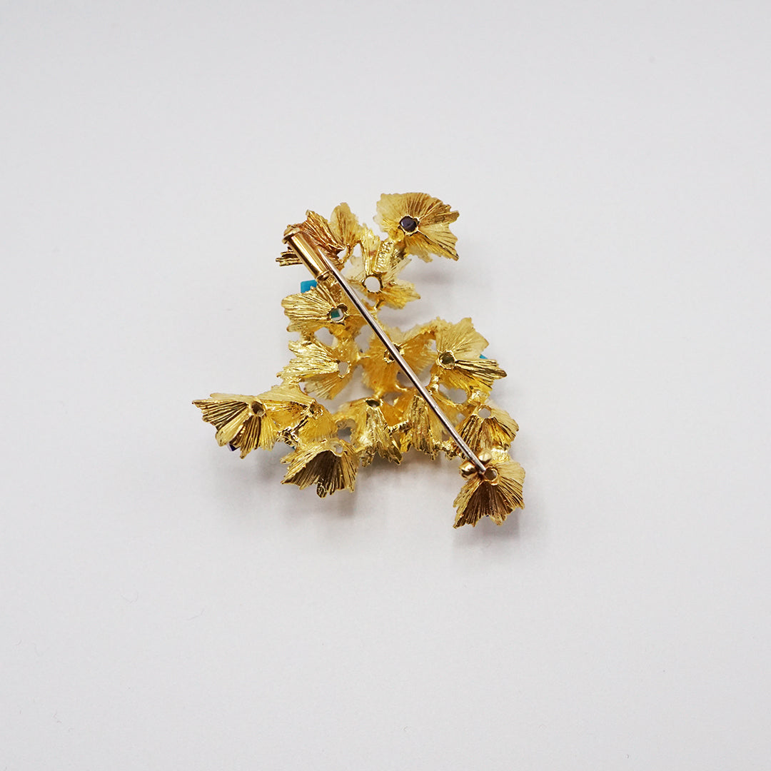 Lapis lazuli and turquoise gold brooch
