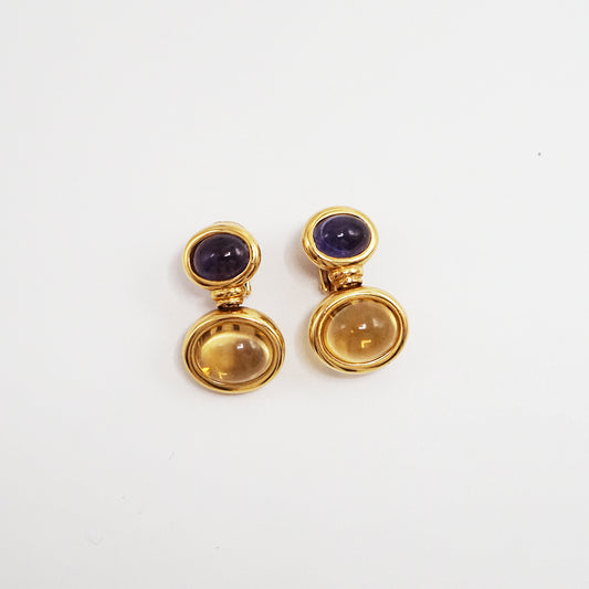 Cordierites and citrines gold earrings