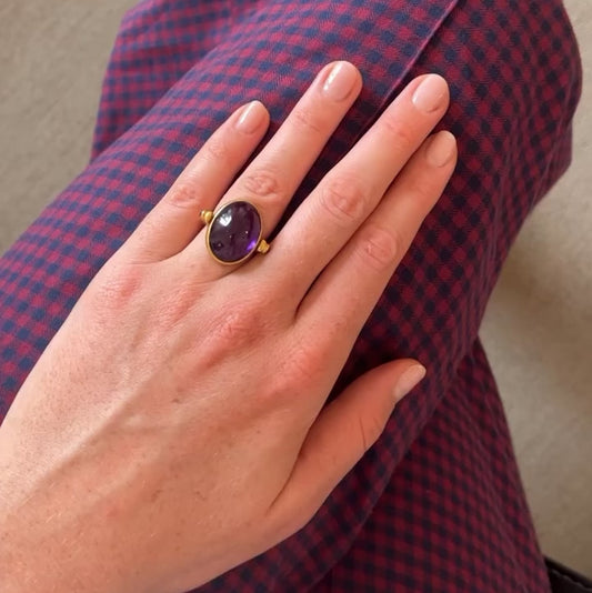 Amethyst and ruby pivot ring